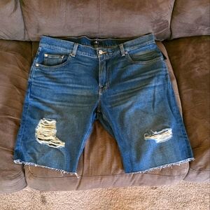 7 FOR All ManKind Men's Blue Distressed Denim Shorts 10"
